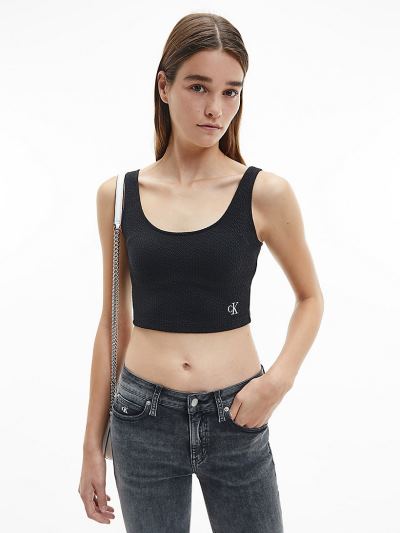 Calvin Klein Ruhák HU158470 | Calvin Klein Stretch Rib Cropped Női Felsők Fekete